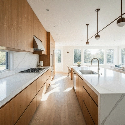 Modern open plan kitchen renovation with high quality finishes