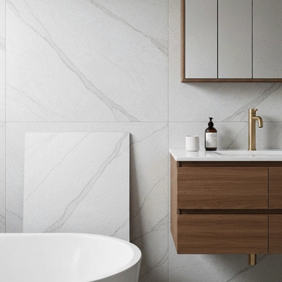 Modern luxury bathroom tiles and fixtures display