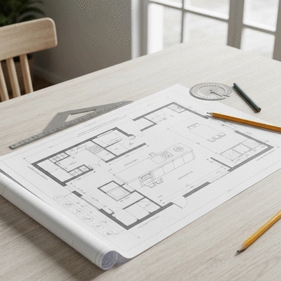 Detailed architectural blueprint for a kitchen renovation